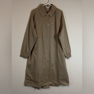 Nike Embroidered Swoosh Trech Coat Sportswear Khaki Tan Long Jacket - Medium